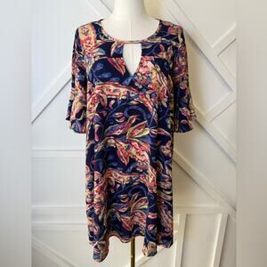 Uncle Frank Floral Keyhole Shift Dress Navy Red Gold Size Medium